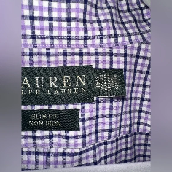 Lauren Ralph Lauren Purple Gingham Slim Fit Button Up Shirt - Picture 6 of 8